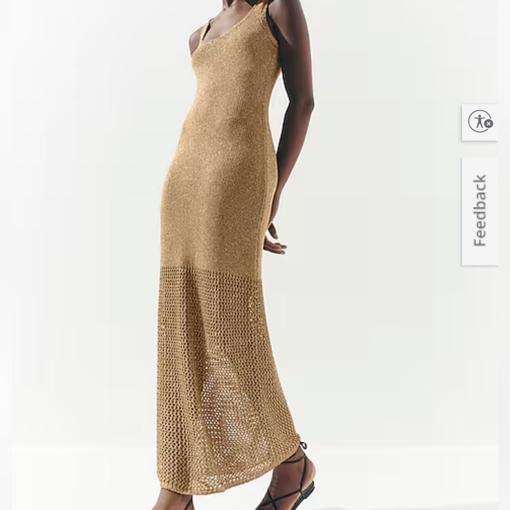 Express Metallic Gold Crochet Scoop Neck Maxi Sweater Dress XL  SPRING SUMMER